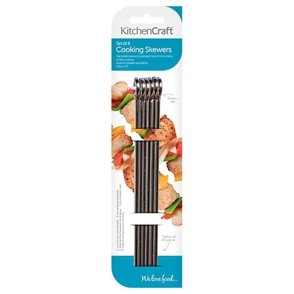 KitchenCraft Pack Of Six 20cm Flat Sided Skewers 2 KitchenCraft Pack Of Six 20cm Flat Sided Skewers - Image 2