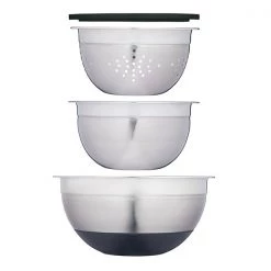MasterClass Smart Space Stainless Steel Three Piece Bowl Set With Colander