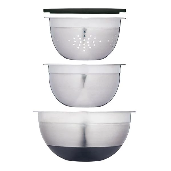 MasterClass Smart Space Stainless Steel Three Piece Bowl Set With Colander 1 MasterClass Smart Space Stainless Steel Three Piece Bowl Set With Colander